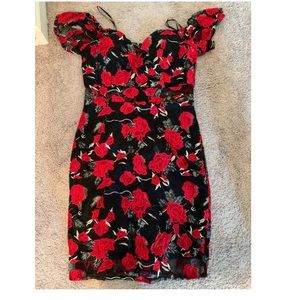 Cocktail off shoulder lace inlay dress